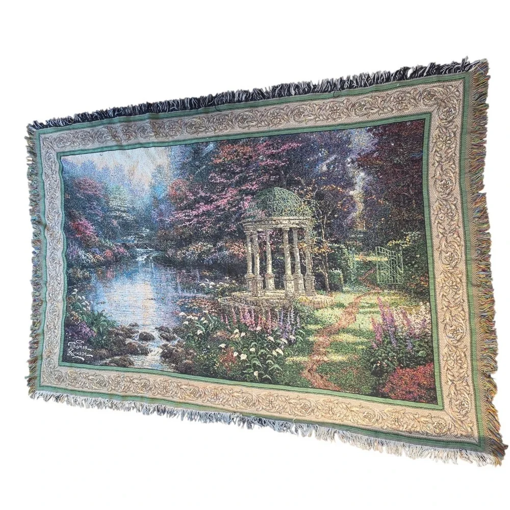 Thomas Kinkade 44x64 Tapestry Throw Blanket Painter of Light Garden Gazebo Scene